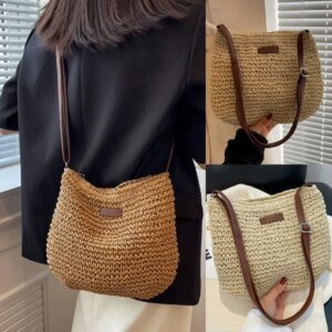 Bolso bandolera de paja de verano para mujer, bolso de hombro tejido para compras en la playa o vacaciones, tipo mensajero.