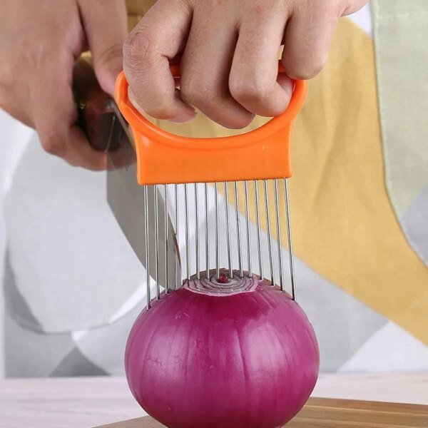 Soporte para cortador de cebolla de acero inoxidable, cortador de alimentos, soporte para cortador de tomate, cebolla, tenedor para cortar verduras, utensilios de cocina - Image 4