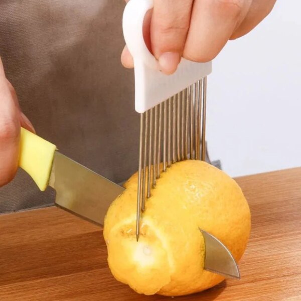 Soporte para cortador de cebolla de acero inoxidable, cortador de alimentos, soporte para cortador de tomate, cebolla, tenedor para cortar verduras, utensilios de cocina - Image 2