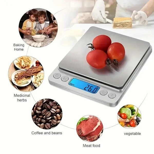 Báscula de cocina digital de bolsillo, minibáscula electrónica de precisión de acero inoxidable para joyería, para hornear alimentos, utensilios de cocina, 1 unidad - Image 5