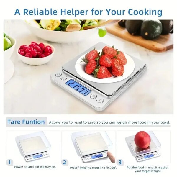 Báscula de cocina digital de bolsillo, minibáscula electrónica de precisión de acero inoxidable para joyería, para hornear alimentos, utensilios de cocina, 1 unidad - Image 3