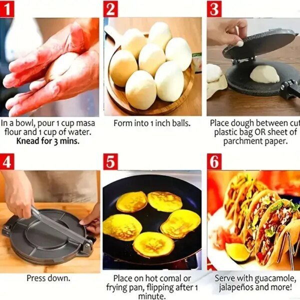 Tortilla Press For Homemade Pancakes, Crepes, Pizzas Manual Corn Tortillas Dough Pressing Tools Kitchen Cooking Bakeware - Image 6