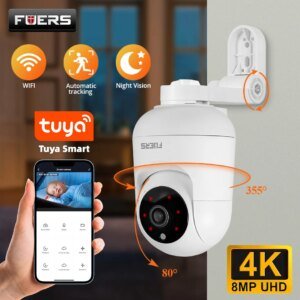 Cámara IP WiFi FUERS 4K de 8 MP con soporte ajustable, cámara de vigilancia inalámbrica Tuya Smart Home Security, minicámara para monitor de bebé
