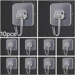Ganchos adhesivos sin costuras transparentes de acrílico para el hogar, resistentes, autoadhesivos, para baño, cocina, con hebilla de garra, para colgar en la pared.
