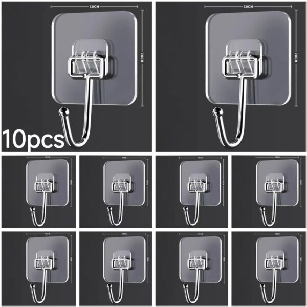 Ganchos adhesivos sin costuras transparentes de acrílico para el hogar, resistentes, autoadhesivos, para baño, cocina, con hebilla de garra, para colgar en la pared.