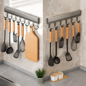 Perchero de aleación de aluminio para colgar en la pared, sin taladros, para utensilios de cocina, para baño, toallas y abrigos.
