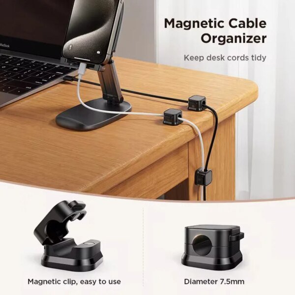 Organizador de cables magnético con clips para cables, soporte ajustable para cables debajo del escritorio, organizador de cables para el hogar, la oficina y la cocina.