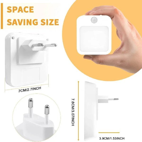 Luz nocturna con sensor de movimiento y luz LED, enchufe europeo, luz nocturna inalámbrica para niños, mesita de noche y dormitorio. - Image 2