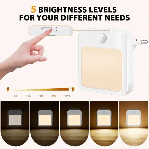 Luz nocturna con sensor de movimiento y luz LED, enchufe europeo, luz nocturna inalámbrica para niños, mesita de noche y dormitorio. - Image 3