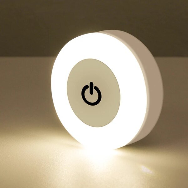 Lámpara de noche LED de ahorro de energía con sensor táctil, recargable por USB, magnética, para pared, para habitación, pasillo, dormitorio, redonda, portátil