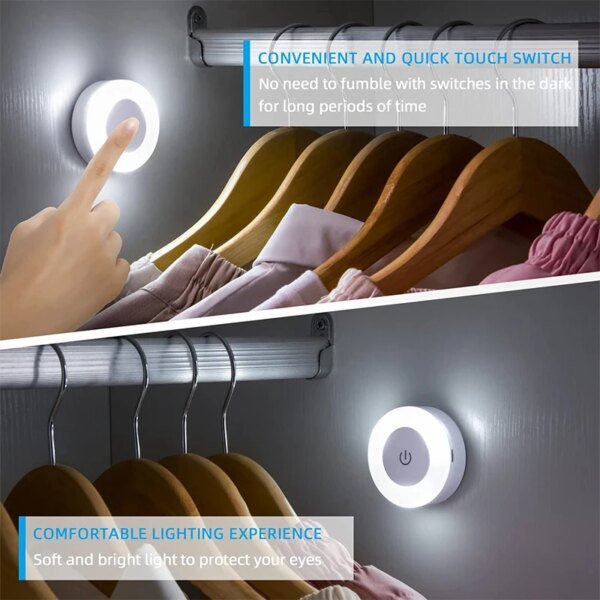 Lámpara de noche LED de ahorro de energía con sensor táctil, recargable por USB, magnética, para pared, para habitación, pasillo, dormitorio, redonda, portátil - Image 4