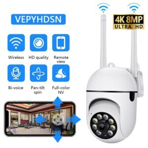 Cámara de vigilancia de seguridad inalámbrica IP Wifi de 8 MP, PTZ, zoom 4X, seguimiento de audio bidireccional, cámara HD nocturna a color