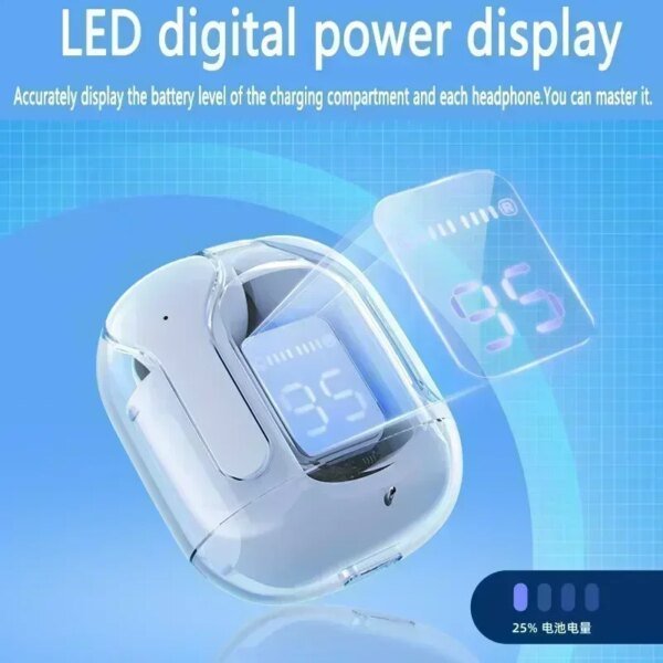 T2 Tws Wireless Bluetooth Headset Transparent Headphones ENC Power Digital Display Stereo Sound Earphones for All Smartphones - Image 4