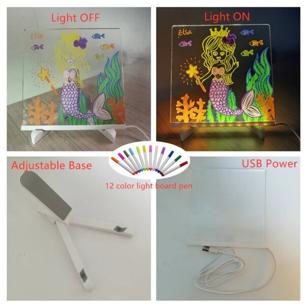 Lámpara LED personalizada, tablero acrílico para mensajes, borrable por USB, para niños, luz de noche para dormitorio, regalo de cumpleaños para niños. - Image 2