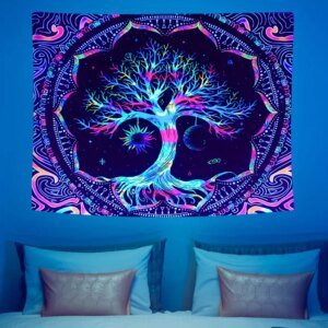 Tapiz de árbol de la vida de 75 x 58 cm, diseño de sol, luna, estrellas, galaxia, colorido, hippie, psicodélico, para dormitorio, decoración estética