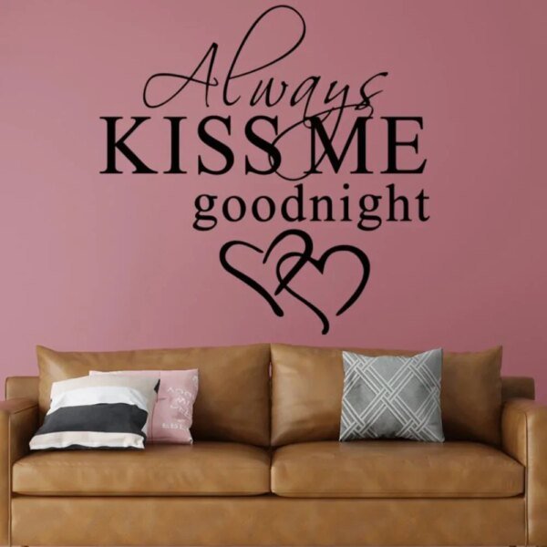 Adhesivo de pared moderno "Siempre bésame buenas noches", decoración artística, pegatinas de pared para dormitorio, calcomanías extraíbles, calcomanías con frases para el dormitorio. - Image 2