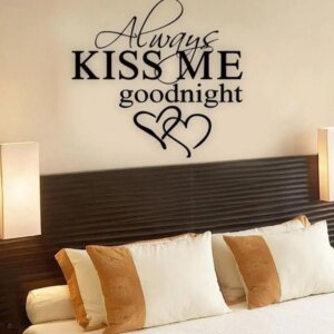 Adhesivo de pared moderno "Siempre bésame buenas noches", decoración artística, pegatinas de pared para dormitorio, calcomanías extraíbles, calcomanías con frases para el dormitorio.