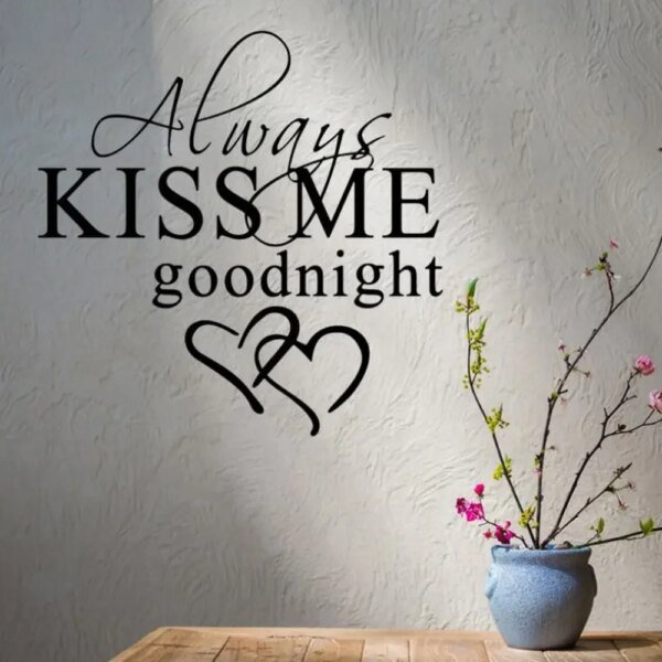Adhesivo de pared moderno "Siempre bésame buenas noches", decoración artística, pegatinas de pared para dormitorio, calcomanías extraíbles, calcomanías con frases para el dormitorio. - Image 4