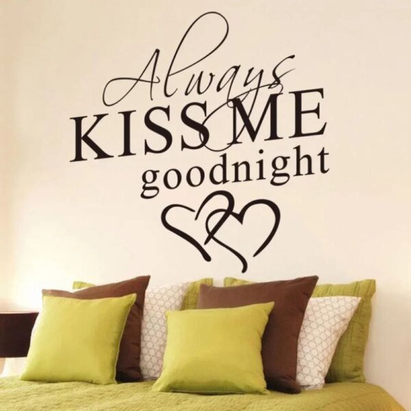 Adhesivo de pared moderno "Siempre bésame buenas noches", decoración artística, pegatinas de pared para dormitorio, calcomanías extraíbles, calcomanías con frases para el dormitorio. - Image 3