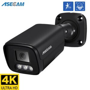 Cámara IP 4K de 8 MP para exteriores con reconocimiento facial IA, H.265, ONVIF, color negro, CCTV, RTSP, visión nocturna a color, POE de 4 MP, audio humano.