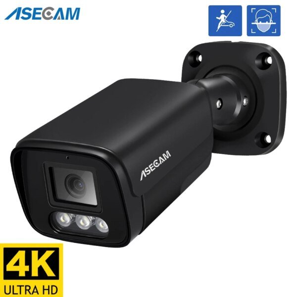 Cámara IP 4K de 8 MP para exteriores con reconocimiento facial IA, H.265, ONVIF, color negro, CCTV, RTSP, visión nocturna a color, POE de 4 MP, audio humano.