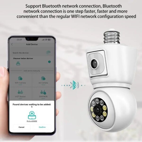 Cámara WiFi con bombilla E27 de 8 MP, lente dual 4K, pantalla dual, seguimiento automático, audio bidireccional, visión nocturna, CCTV, protección de seguridad ICSEE - Image 6