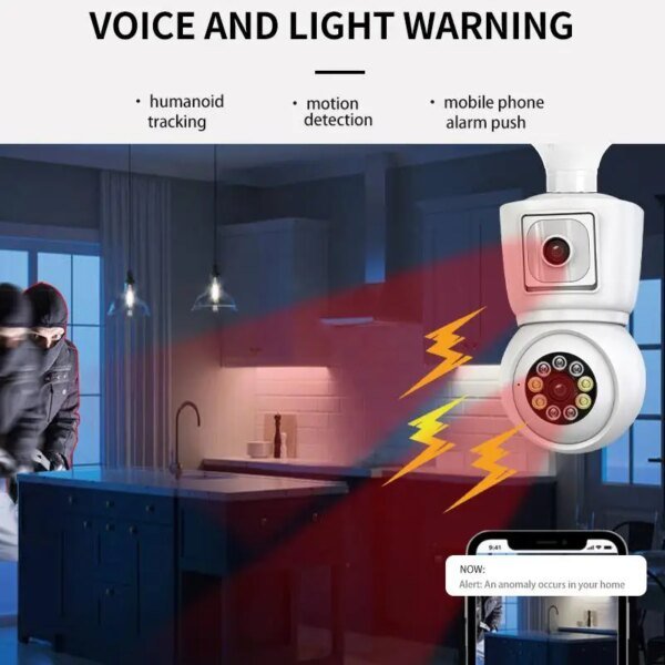 Cámara WiFi con bombilla E27 de 8 MP, lente dual 4K, pantalla dual, seguimiento automático, audio bidireccional, visión nocturna, CCTV, protección de seguridad ICSEE - Image 4