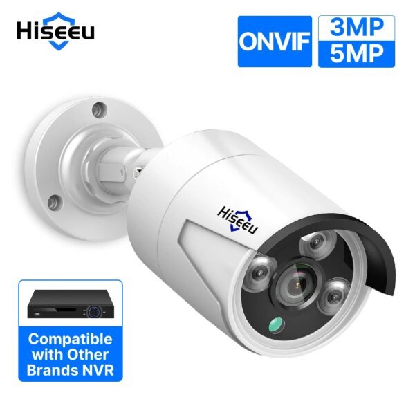 Cámara de vigilancia IP Hiseeu de 5 MP con audio, POE, H.265, para exteriores, impermeable, IP66, CCTV, video P2P, para el hogar, NVR POE.