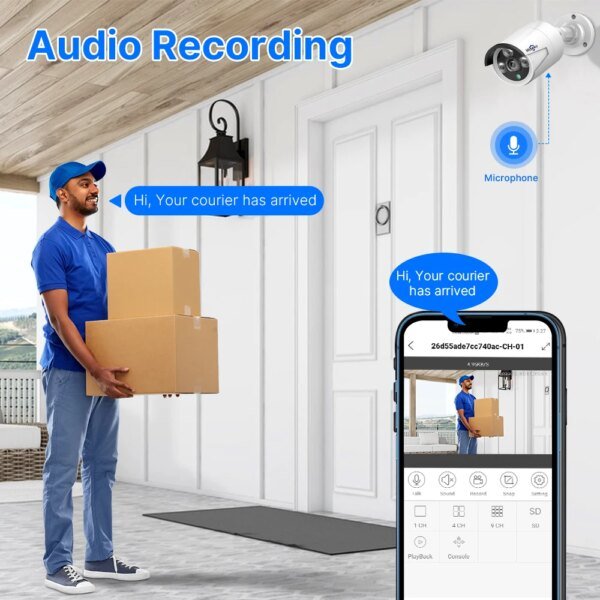 Cámara de vigilancia IP Hiseeu de 5 MP con audio, POE, H.265, para exteriores, impermeable, IP66, CCTV, video P2P, para el hogar, NVR POE. - Image 2