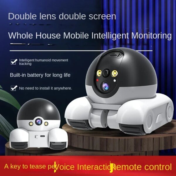 Cámara inteligente para vehículo con monitoreo robótico de alta definición de 360 ​​grados, lente dual y pantalla dual para uso doméstico. - Image 3