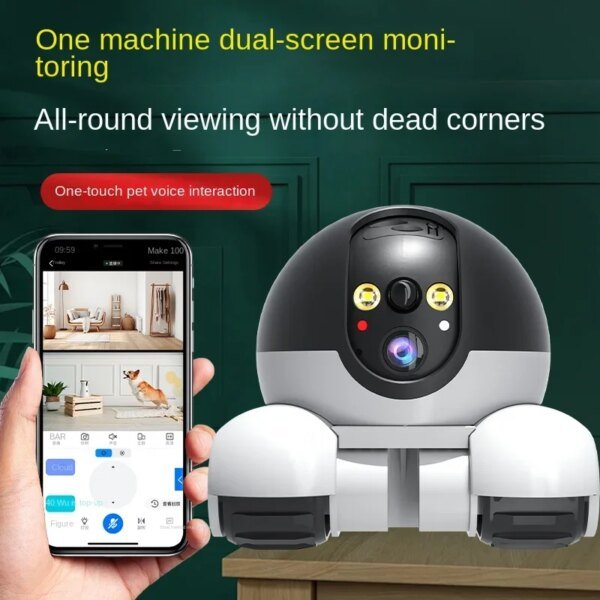 Cámara inteligente para vehículo con monitoreo robótico de alta definición de 360 ​​grados, lente dual y pantalla dual para uso doméstico. - Image 4