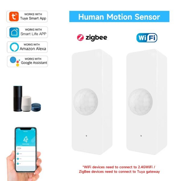 Sensor de movimiento PIR Tuya WiFi Zigbee para casa inteligente, detector infrarrojo corporal, seguridad, vida inteligente, compatible con Alexa y Google Home.