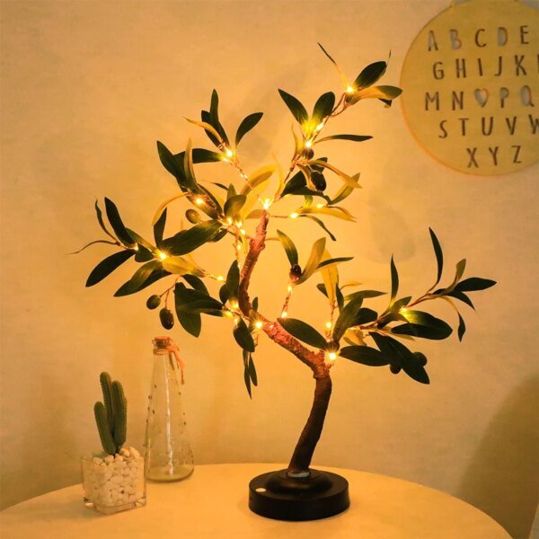 Luces LED para árbol, luz ambiental verde, lámparas de mesa con batería, para interiores, salas de estar, dormitorios, camping, decoración de verano para el hogar.