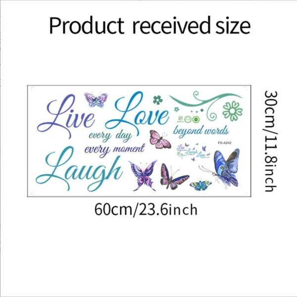 1 pieza de pegatinas de pared extraíbles coloridas con diseño de mariposa en inglés "LIVE LAUGH LOVE" para dormitorio, autoadhesivas, decoración del hogar, 30 x 60 cm - Image 3