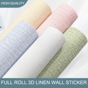Papel tapiz autoadhesivo de espuma 3D de lino de 50 cm x 10 m, PVC, color sólido, grueso, impermeable, para renovación de pared