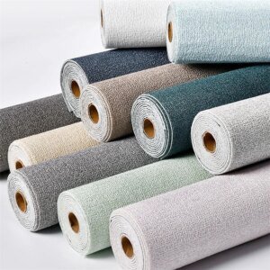 Papel tapiz autoadhesivo de espuma 3D de lino, PVC, color sólido, grueso, impermeable, para renovación de paredes, decoración del hogar