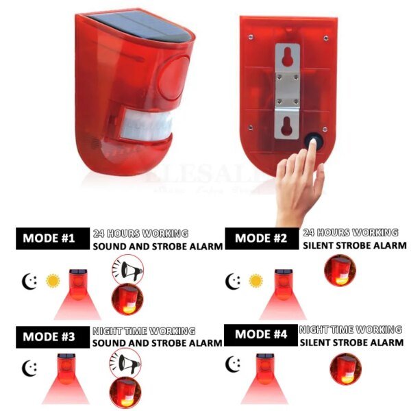 Alarma con sensor de movimiento infrarrojo solar y luz estroboscópica de sirena de 110 dB para el hogar, jardín, cochera, cobertizo, caravana, sistema de alarma de seguridad. - Image 3
