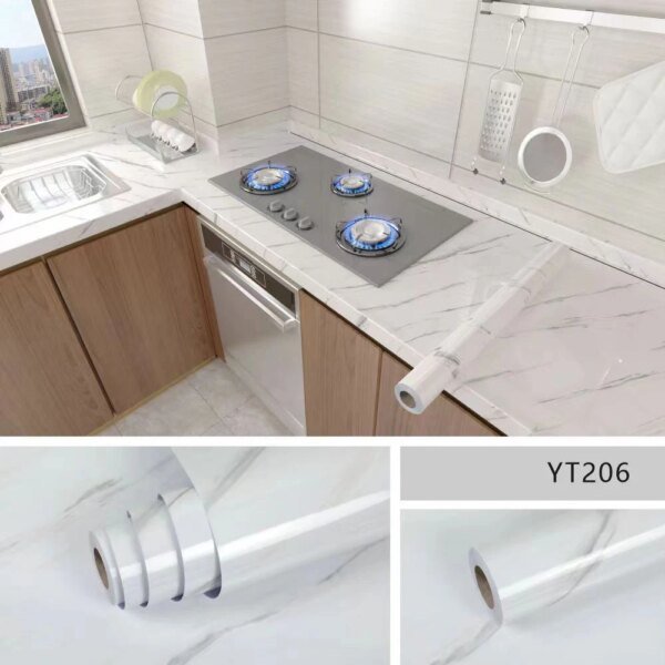 40cm Kitchen Self-adhesive Wall Adhesive Wallpaper Marble Pattern Pvc Home Decorations Oil-proof Water-proof Luxury Home Decor - Image 5