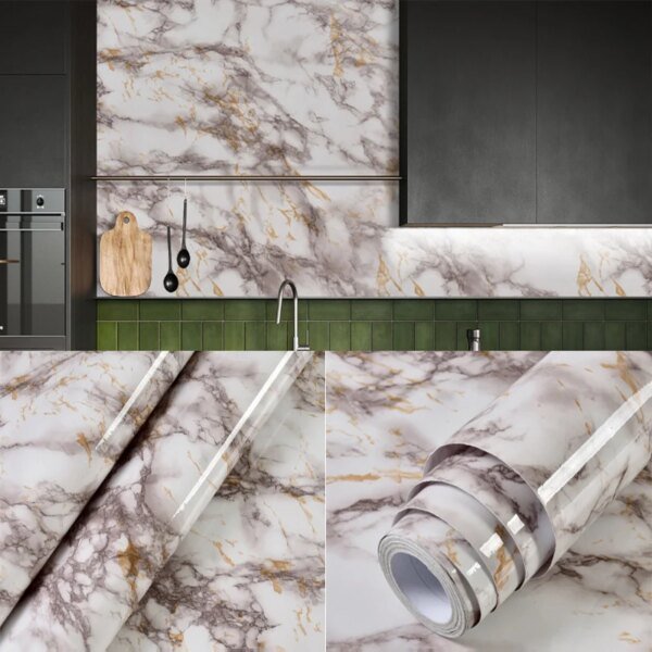 40cm Kitchen Self-adhesive Wall Adhesive Wallpaper Marble Pattern Pvc Home Decorations Oil-proof Water-proof Luxury Home Decor - Image 6