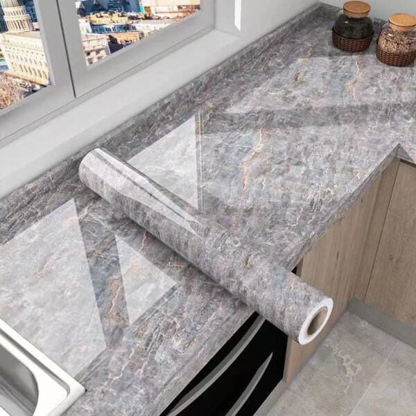 40cm Kitchen Self-adhesive Wall Adhesive Wallpaper Marble Pattern Pvc Home Decorations Oil-proof Water-proof Luxury Home Decor - Image 2
