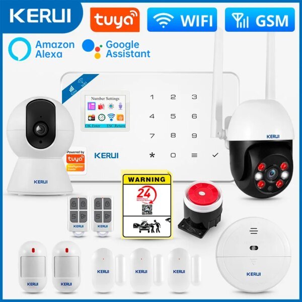 Sistema de alarma KERUI W181, seguridad para el hogar, WIFI, GSM, alarma Tuya, detector de movimiento inteligente, sensor de puerta, antirrobo, cámara IP, compatible con Alexa y Google.