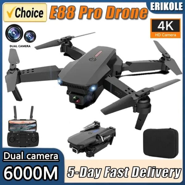 Dron RC E88Pro 4K profesional con cámara HD gran angular 1080P, helicóptero plegable, WIFI, FPV, retención de altura, juguete de regalo, 2024