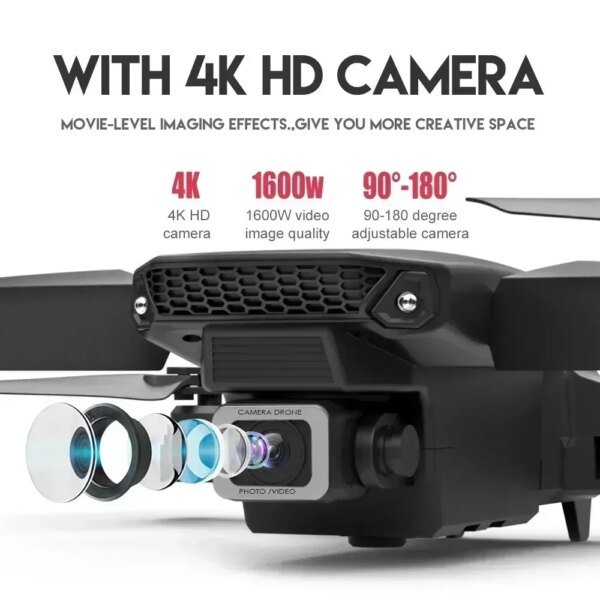 Dron RC E88Pro 4K profesional con cámara HD gran angular 1080P, helicóptero plegable, WIFI, FPV, retención de altura, juguete de regalo, 2024 - Image 2