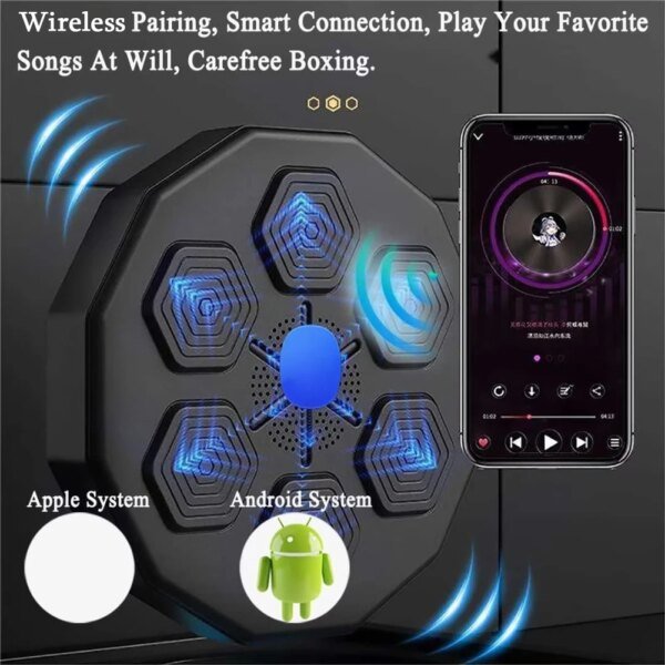 Entrenador de boxeo con música inteligente, objetivo electrónico de entrenamiento de boxeo, saco de arena para colgar en la pared, compatible con Bluetooth para niños y adultos. - Image 3
