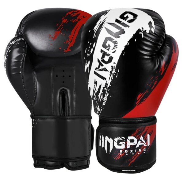 1 par de guantes de boxeo para adultos, para entrenamiento de boxeo, sparring, cómodos y ajustables, protectores de manos, color negro, rojo y azul.