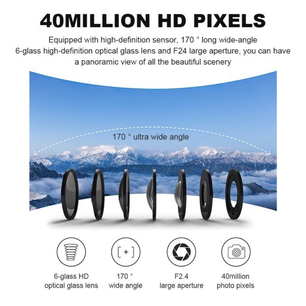 Cámara de acción 4K HD Wifi de 60 FPS y gran angular de 170° para deportes al aire libre, impermeable, para casco de bicicleta y motocicleta, con pantalla LED - Image 4