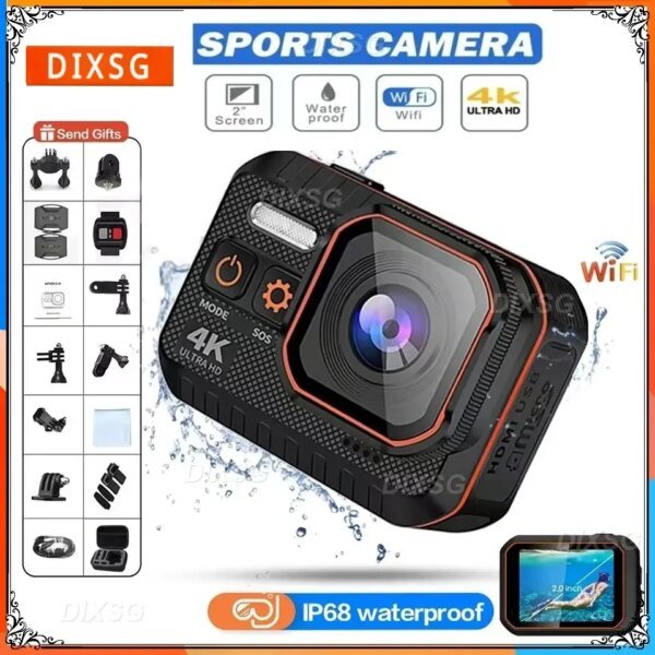 Cámara de acción 4K HD Wifi de 60 FPS y gran angular de 170° para deportes al aire libre, impermeable, para casco de bicicleta y motocicleta, con pantalla LED