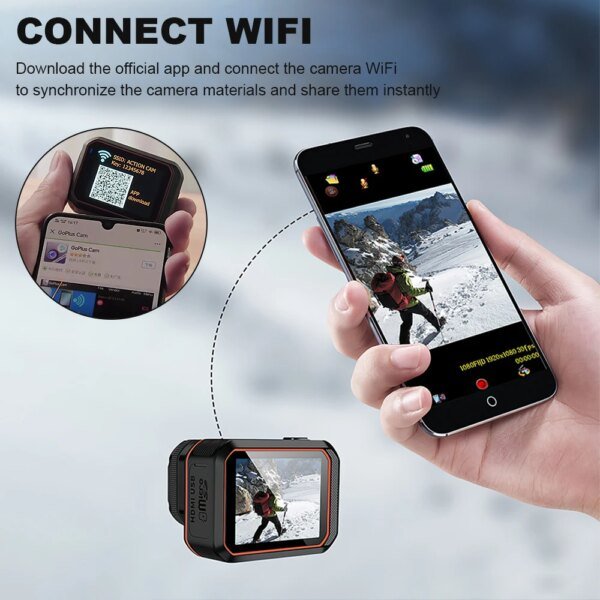 Cámara de acción 4K HD Wifi de 60 FPS y gran angular de 170° para deportes al aire libre, impermeable, para casco de bicicleta y motocicleta, con pantalla LED - Image 3