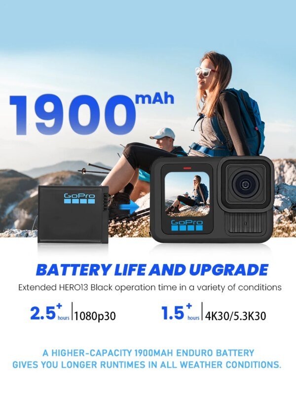 Cámara de acción GoPro HERO13 Black, batería Enduro de alta eficiencia de 1900 mAh, HyperSmooth 6, antivibración, video de 5.3K, cámara deportiva Go Pro - Image 2