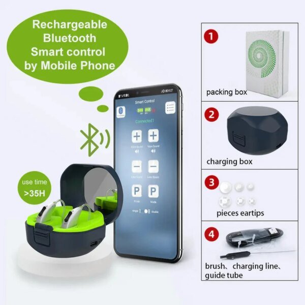 Audífono Bluetooth con chip de alta gama, nuevo y de alta calidad, amplificador de audio controlado por aplicación, audífono para personas mayores con pérdida auditiva y sordera. - Image 6